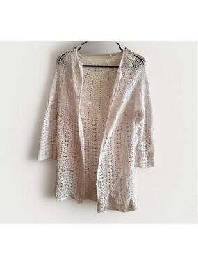 White Crochet Open Front Cardigan - Medium